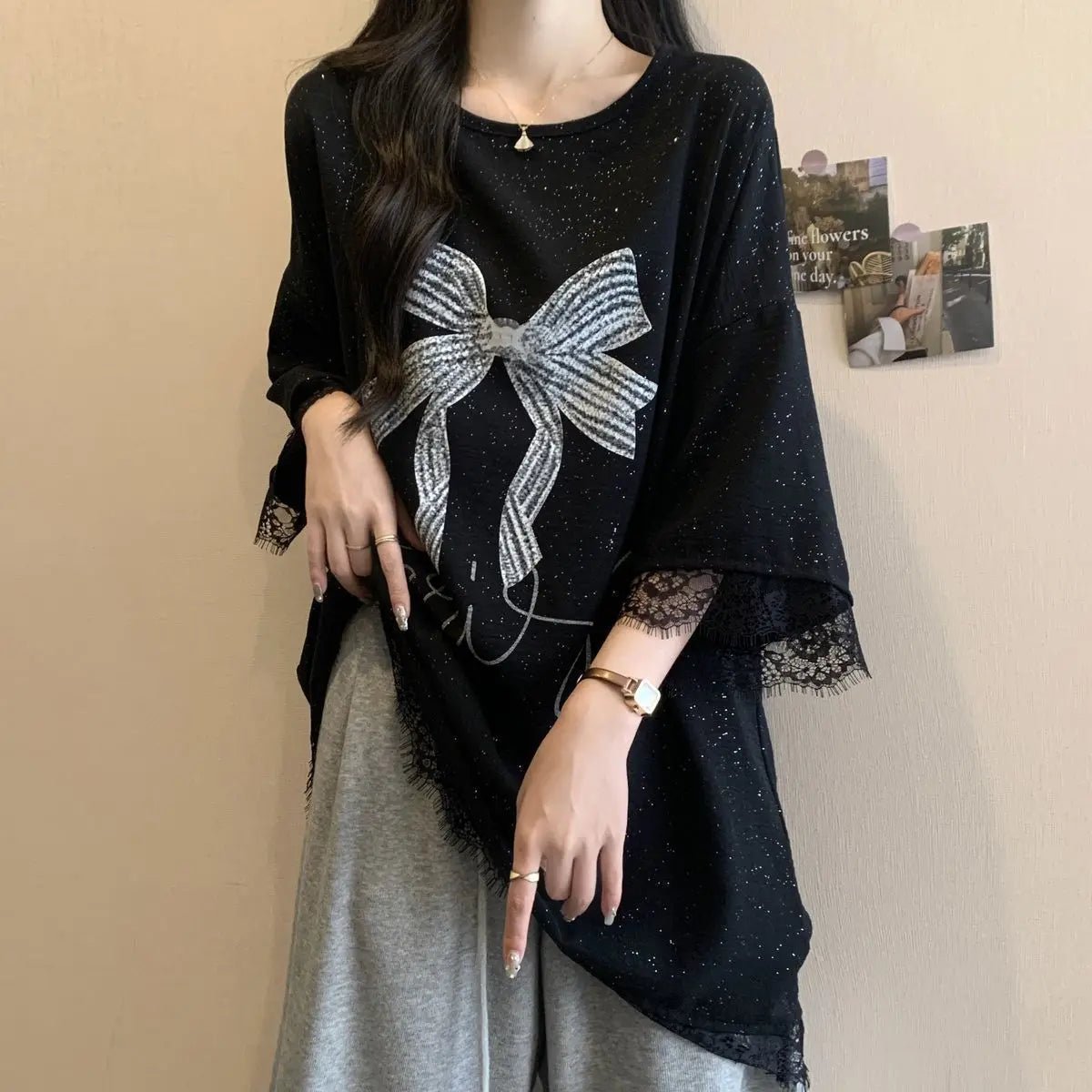 3XL 4XL 5XL Plus Size T-shirt Embroidered butterfly Short - sleeved T-shirt Summer New Loose Slimming Drop - shoulder T-shirt - Zeprah