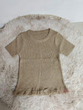 Ice Silk Graphic Tee Knitting Tops for Women Hem Fringe Short-Sleeved Tee