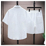 Men's Summer Casual 2 Piece Set Stylish Short Sleeve Plaid Shirt & Shorts Lightweight Sporty Outfit