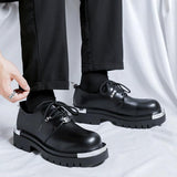 Premium Black Microfiber Leather Men Platform Shoes Chunky Lug Sole Metallic Accents Lace-Up Design Bold Statement Footwear
