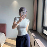 European and American Style Spice Girls Solid Color Slim-Fit Slimming Shirt Simple Round Neck Short-Sleeved T-Shirt