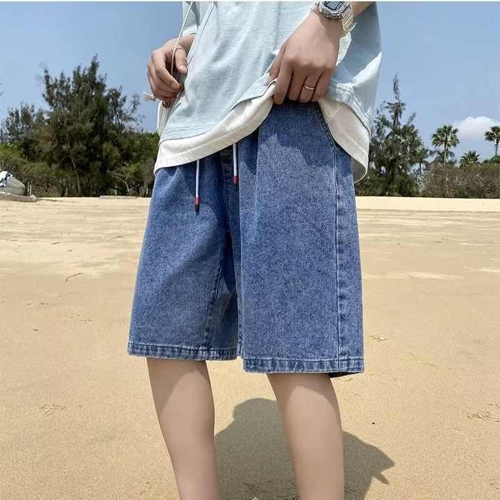 Men's Denim Shorts Summer Trendy Streetwear Ins-Inspired High-Street Style Loose-Fit 5-Inch Length Casual Outerwear