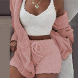 Women Clothes Fuzzy Suit 3 Piece Sleepwear Set Winter Cozy Loungewear Sets Furry Pajamas for Women Set