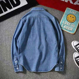 Men's Slim Fit Denim Shirt Korean Style Trendy Casual Long Sleeve Button Down Thin Couple's Shirt for Spring & Autumn