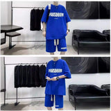 Waffle Men's Short-sleeved Top and Shorts Set Summer American Retro Sportswear Large Size Men's Casual Two-piece Suit