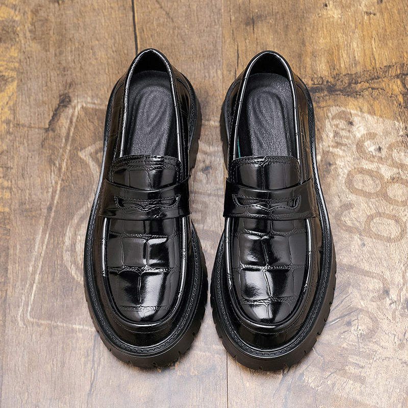 Men's Chunky Sole Pu Leather Quality Loafers Slip on Round Toe Dress Shoes Fashion Design Walking Daily Commute Wear