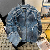 Retro Tassel Fringed Three-Dimensional Relief Denim Motorcycle Jacket Design Sense Jacket