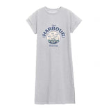 Women Vintage Harbour Sailboat Print Roll Sleeve T Shirt Dress Side Slit Loose Casual Long Maxi Dress