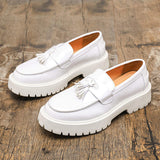 Thick Sole Durable Tassel Loafers Quality Patent Leather Shoes for Men Classic Pointed Toe Wedding Dress Shoes