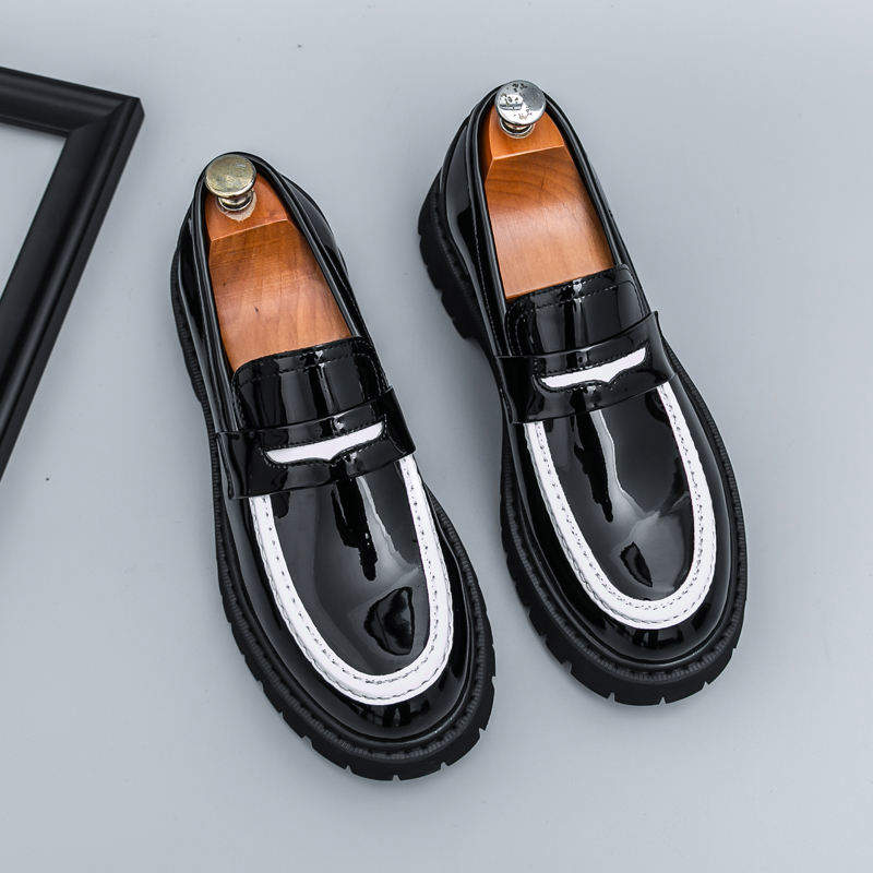 Height Increasing Formal Slip on White+Black Color Thick Sole Durable Fashion White Penny Loafer Shoes