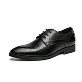 Pointed Toe Formal PU Leather Lace up Fashion Classic Quality Brogue Pattern Dress Shoes Oxfords for Men