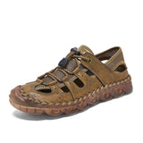 Genuine Leather+Mesh Breathable Fashion Casual Shoes Hard Wearing Close Toe Men Summer Sandals