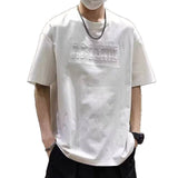 Men's Oversized Casual T-Shirt with Textured Letter Detail, Crew Neck Tee