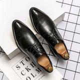 Pointed Toe Formal PU Leather Lace up Fashion Classic Quality Brogue Pattern Dress Shoes Oxfords for Men