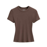 Women Ribbed Knit Short Sleeve T Shirt O Neck Slim Fit Basic Crop Top Multi Color Casual Daily Wear Tees