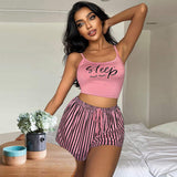 Women's Summer Casual Spaghetti Strap Pajama Set-Elastic Waist Shorts Loungewear (Wearable Outdoors)
