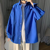 Men Solid Color Oversized Long Sleeve Shirt Casual Loose Fit Plain Button up Shirt