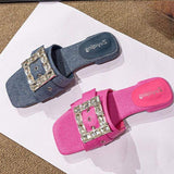 Sparkling Rhinestone Buckle Sandals for Women & Girls - Summery Candy Colors, Casual Outdoor Flats