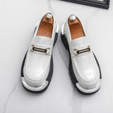 Men Chunky Sole Loafers With Metallic Buckle Details Premium Synthetic Leather Slip on Shoes for Daily Wear Office