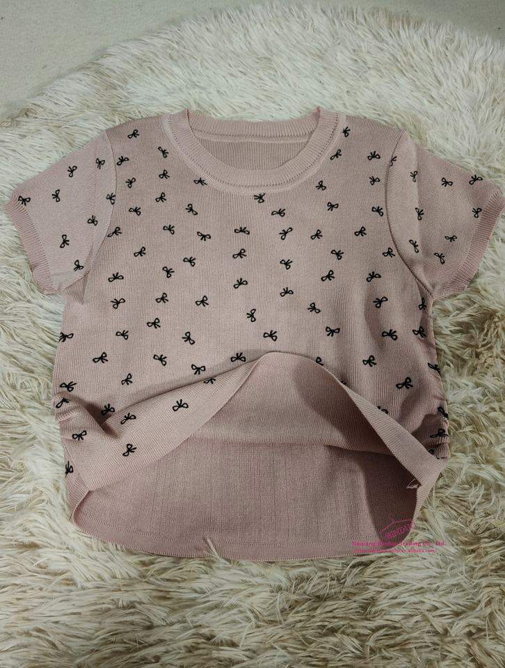 Bestselling Short Sleeve T-shirt Knitted Graphic Tee Bow Women's T-shirts