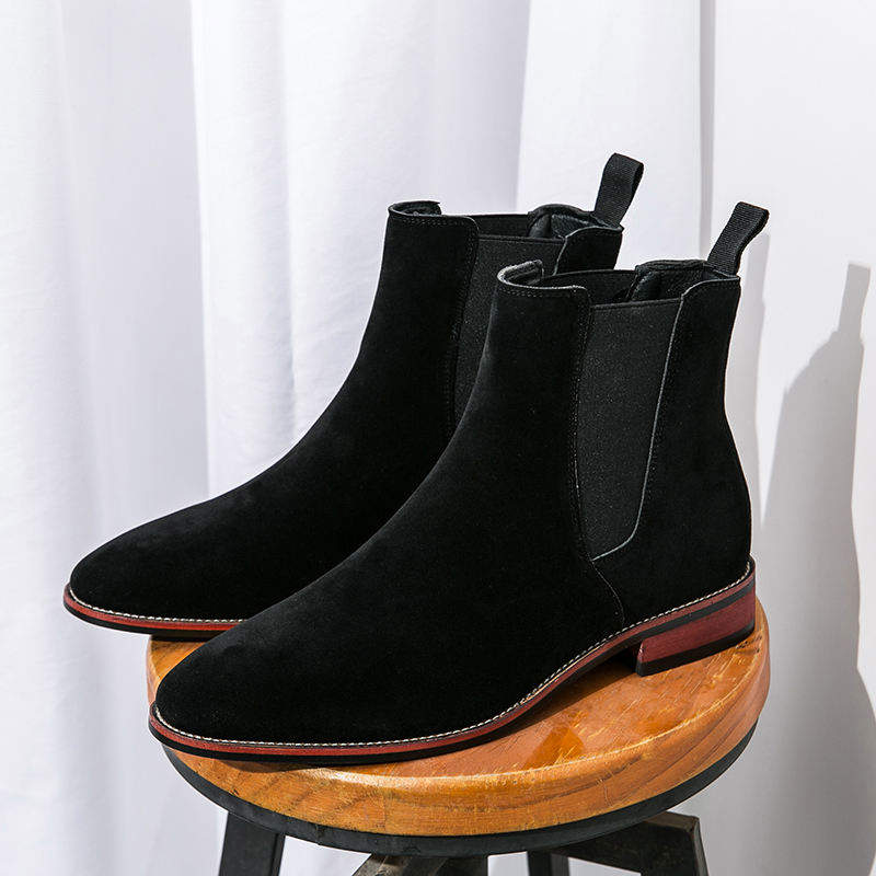 Pointed Toe Faux Suede Leather Ankle Boots for Men Sand Black Color Breathable Fashion Classic Dress Shoes Boots