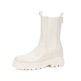 Botas Para Mujer Fashion Chunky Heel Platform Bootie Shoes Black Leather Ankle Boots