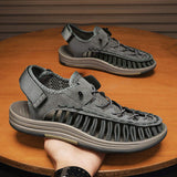 Open Woven Sport Sandal Sneaker with Quick Dry Mesh Cord Lacing+Hook Loop Cushioned Sole for All Day Comfort Stable Traction