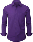 Men's 4-Way Stretch Wrinkle-Free Long Sleeve Shirt with Pockets, Mercerized Vertical Drape European Size Business Blouse