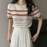 Color Contrast Crop Top Cheapest Tops for Women Knitted Graphic Tee