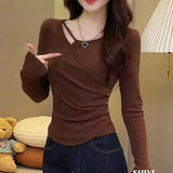 4xl Women's Trendy Long Sleeve T-Shirt Slim Fit Waist Spring Autumn Winter Anti - Pilling Fashionable Plain Dyed Knitted Top - Zeprah