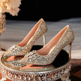 Women's Glamorous Sequin Dress Pumps - High Quality Silk Fashion Heels for Office and Parties