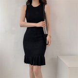 Plain Sweater Dresses Elegant Sheath Dress Slim-fit Midi Dress