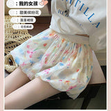 Women Floral Print Tulle Bubble Mini Skirt Elastic A-Line Puffy Balloon Short Skirt Fairy Sheer Mesh Flowy Casual Skirts