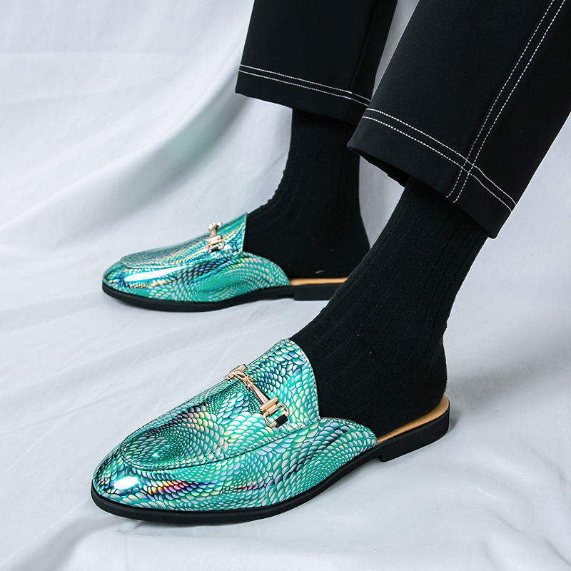 Summer Casual Lightweight Comfortable Slippers Backless Classic Design Patent Leather Men Half Shoes