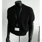 Men Vertical Rib Knit Crew Neck Short Sleeve T Shirt Solid Purple Soft Stretch Knitted Tops Daily Casual Fashion Knitwear