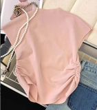 Bow Crop Top Fashionable Tops for Women Short-sleeved Knitwear Sweet T-shirts