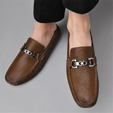 Brown Leather Metal-Bit Loafers