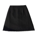Women High Waist Lace Hem Mini Skirt Solid Color Textured a Line Short Skirt Casual Sweet Girls Mini Skirts With Lace Trim
