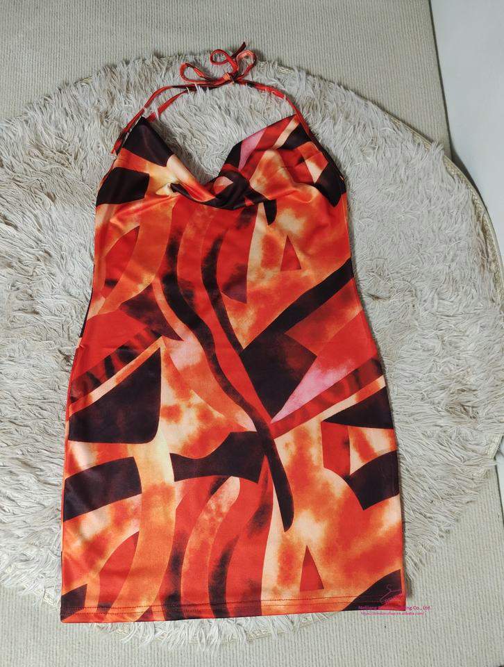 Printed Hip Wrap Dress Halter Sheath Dress Best-selling Cami Dress