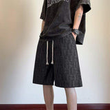 New Arrival Mens All Over Jacquard Pattern Shorts Thick Braided Draw Cord Elastic Waist Loose Casual Gym Five Point Shorts