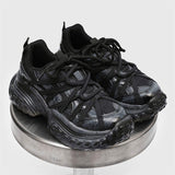 Futuristic Metallic Lightweight Sneakers Breathable Mesh Running Shoes Chunky Cushioned Sole Durable Traction Gym Walking Shoes