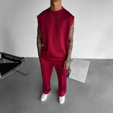 Men's Casual 2 Piece Outfit, 2026 New Arrival Crew Neck Sleeveless Top & Drawstring Pants Set, Streetwear Tracksuit