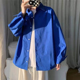 Men Solid Color Oversized Long Sleeve Shirt Casual Loose Fit Plain Button up Shirt