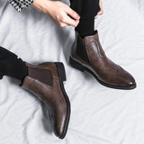 Pointed Toe Brogue Dress Shoes Coffee Color Durable Fashion Ankle Boots for Men