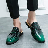 Green Color Penny Loafers Casual Mules Comfortable Durable Patent Leather Home Slippers Men Half Loafer Shoes