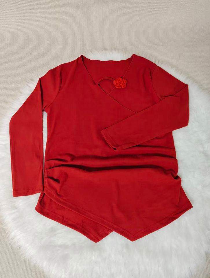 Plus Size Women's V-Neck Flower Long Sleeve T-shirt Knitted Women's Long-sleeved T-shirt