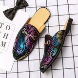 Colorful Printed Synthetic Leather Flat Mules With Metal Buckle Detail Casual Slip on Shoes for Daily Wear Outdoor Outings