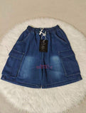 Summer Blue Trendy Washed Casual Baggy Pants Big Flap Pocket Loose Straight Men Denim Shorts