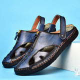 Summer Casual Slippers Fashion Design Comfortable Durable Blue Genuine Leather Sandals Shoes for Men