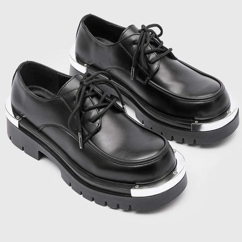 Thick Sole Height Increasing Formal Business Lace up Durable Steel Round Toe Men Derby Dress Shoes